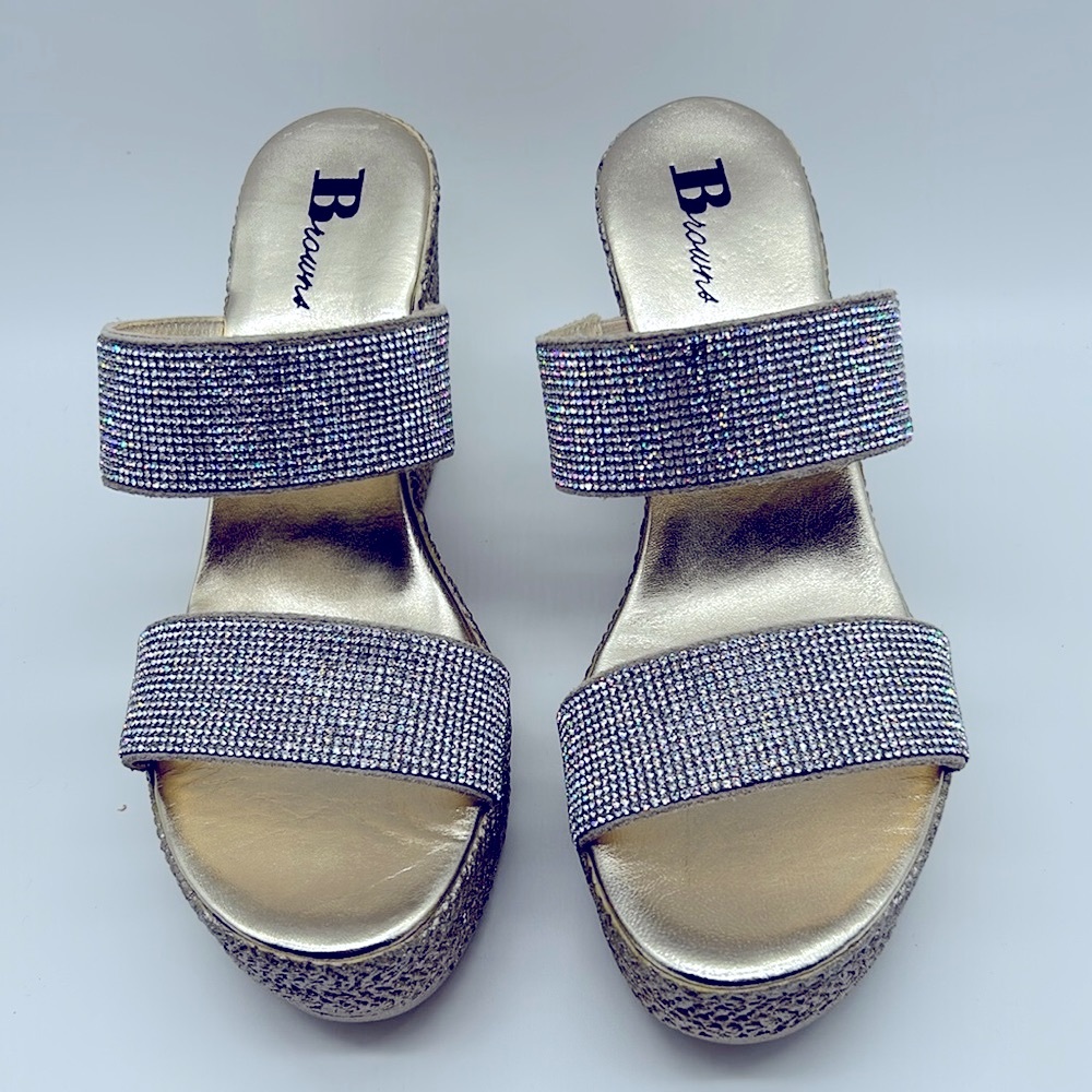 Ladies beautiful Gold and Crystal wedge sandals. They have never been worn.